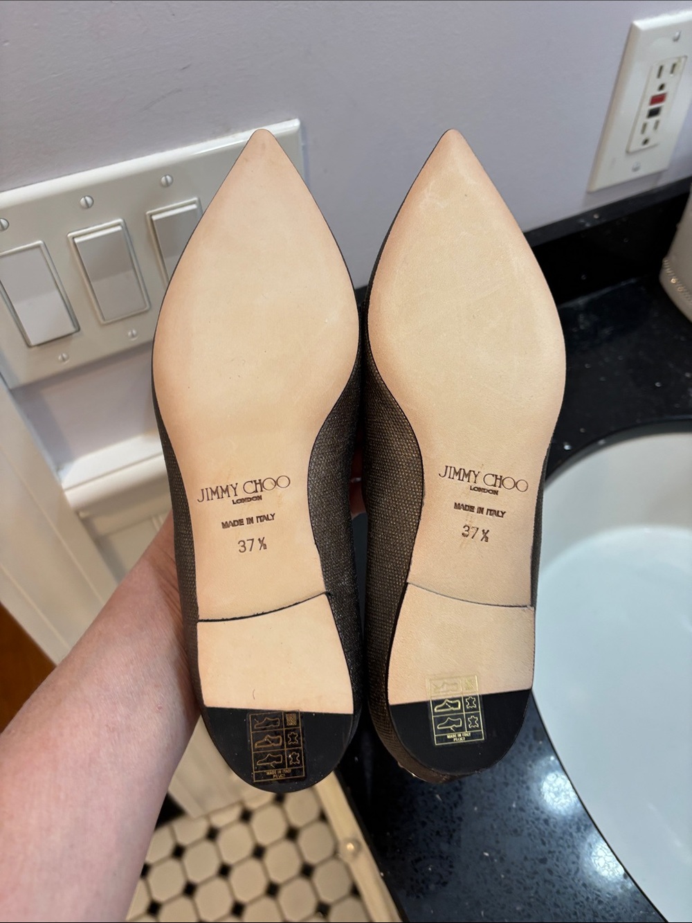 NWOT Jimmy Choo Metallic Bronze Pointed Flats with Grosgrain Bow - Picture 3 of 7